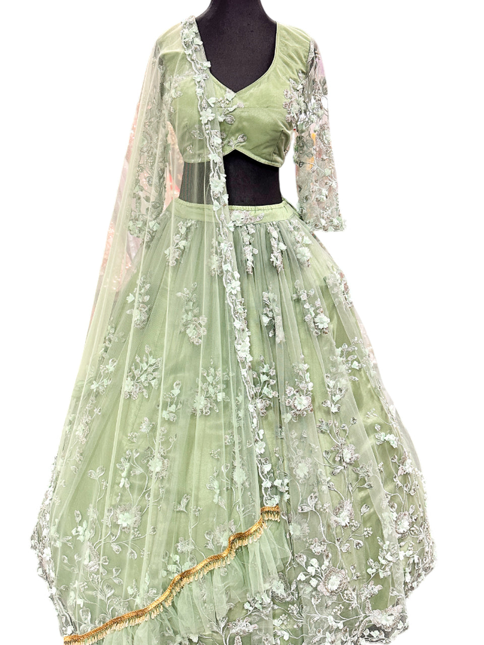 Hand Work Short Length Lehenga Choli-Mint